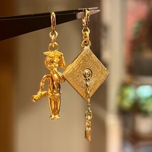 Vintage Monet Graduation Charms Signed Gold Tone Graduate Boy Cap Tassel